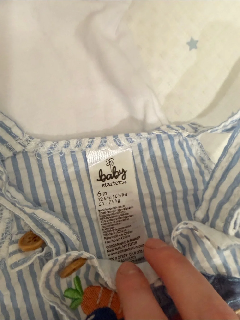 NWOT Baby Starters Blue & White Striped Bunny Truck Overalls Set